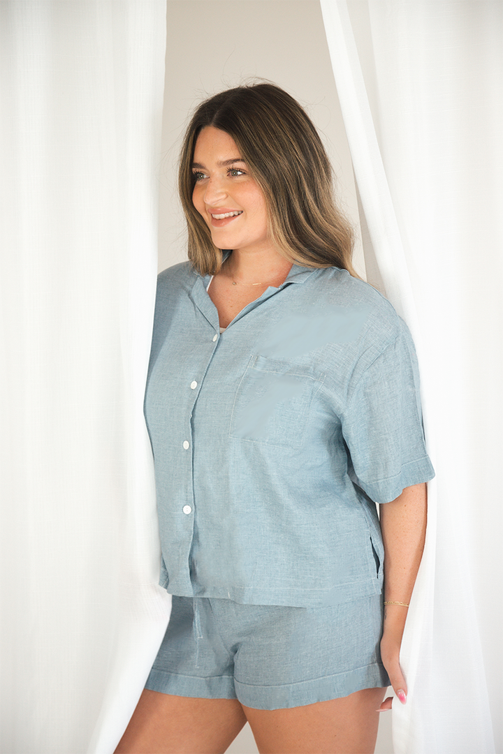 Light Blue Linen Matching Set-4