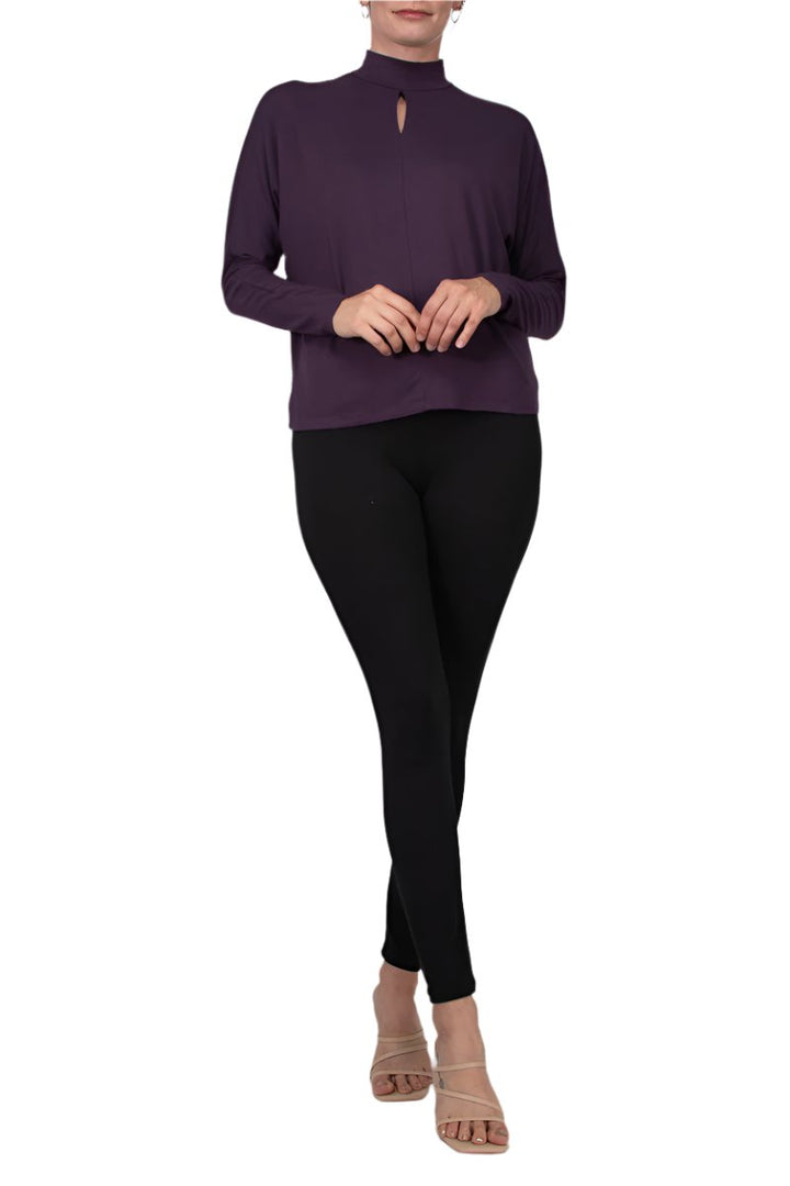 Catherine Malandrino High Neck Keyhole Front Long Sleeve Solid Knit Top-3