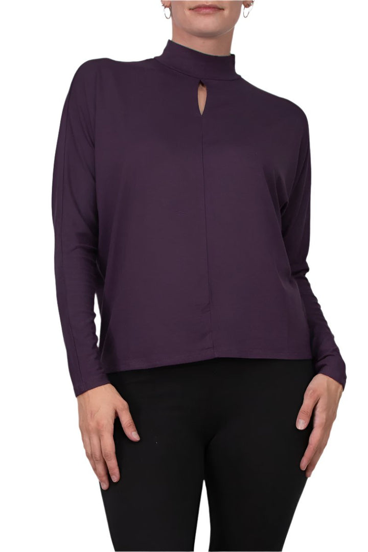 Catherine Malandrino High Neck Keyhole Front Long Sleeve Solid Knit Top-0