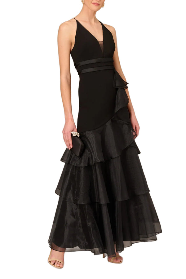 Aidan Mattox Tiered Halter Trumpet Ruffled Long Dress-0