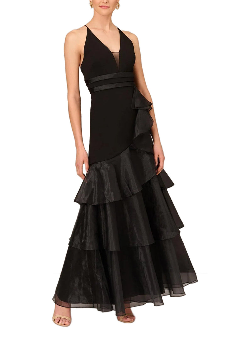 Aidan Mattox Tiered Halter Trumpet Ruffled Long Dress-1