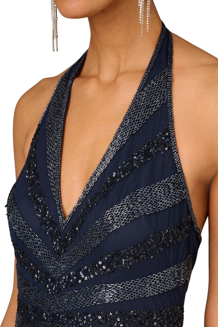 Aidan Mattox V-Neck Halter Beaded Gown-2