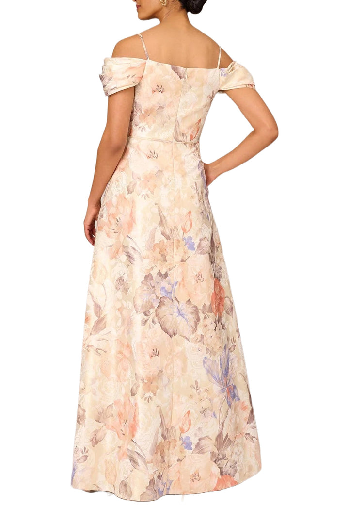 Aidan Mattox Off The Shoulder Zipper Back Printed Metallic Jacquard Gown-1