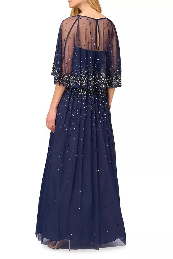 Aidan Mattox Beaded Strapless Ball Gown with Removeable Beaded Cape-1