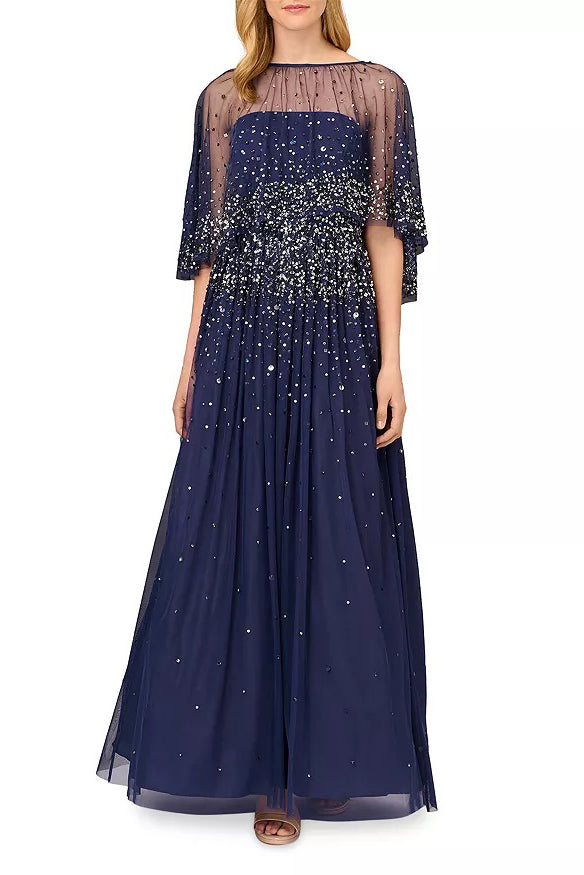Aidan Mattox Beaded Strapless Ball Gown with Removeable Beaded Cape-0