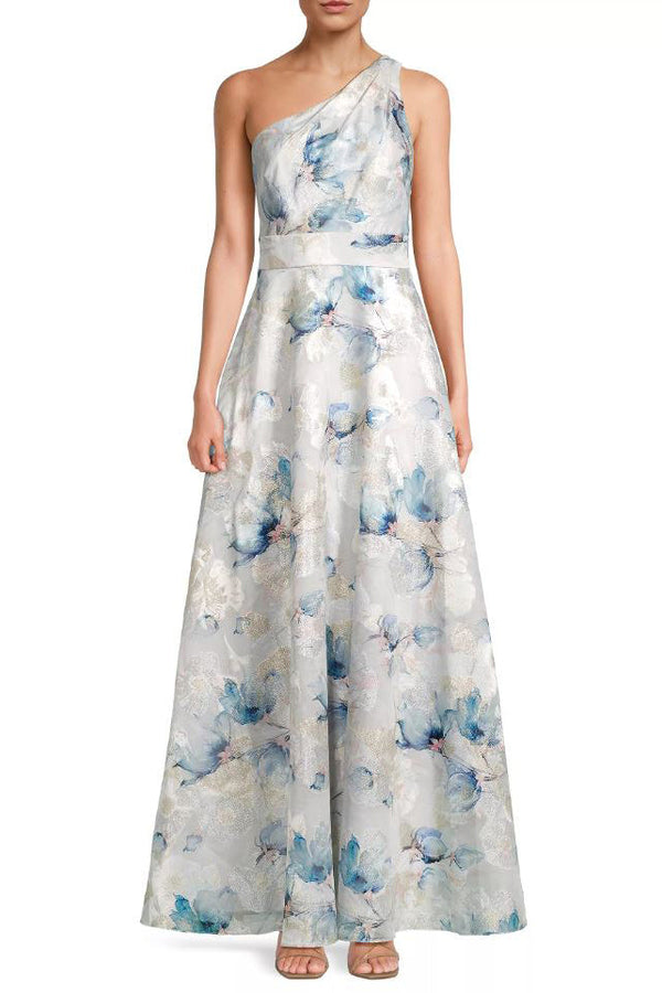 Aidan Mattox Floral Jacquard One-Shoulder Neck Sleeveless Gown-0