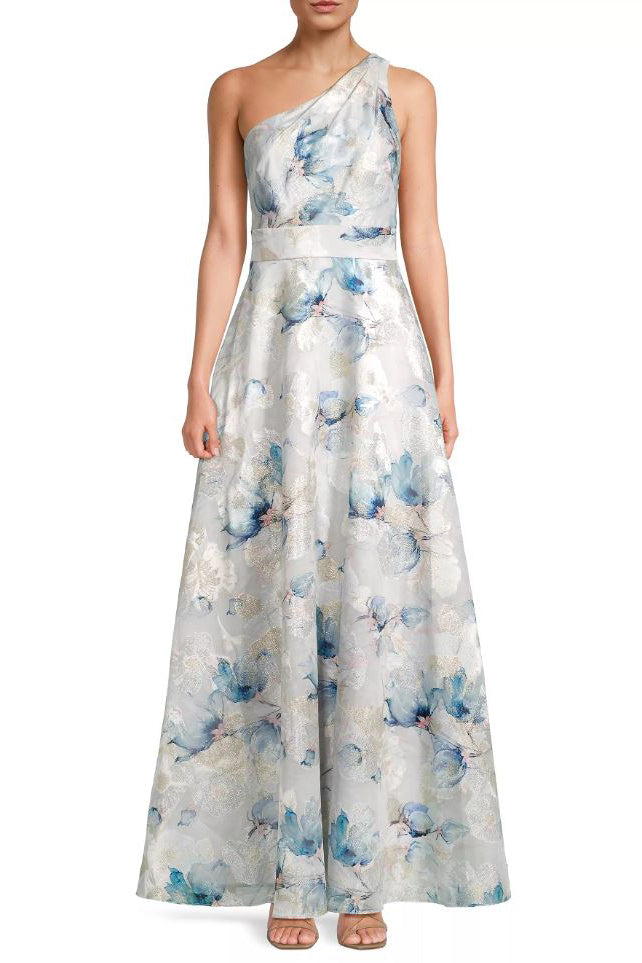 Aidan Mattox Floral Jacquard One-Shoulder Neck Sleeveless Gown-0