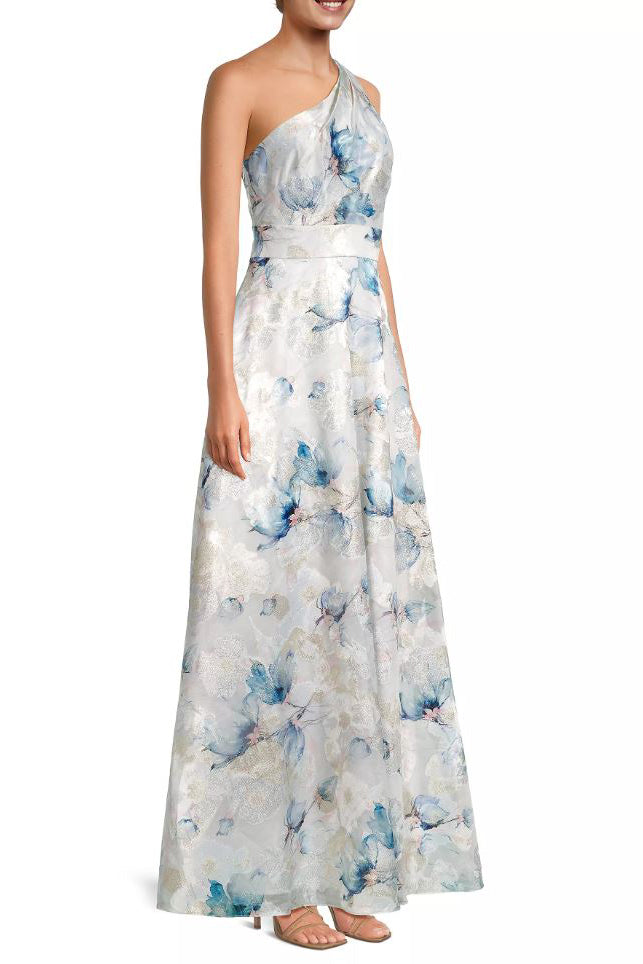 Aidan Mattox Floral Jacquard One-Shoulder Neck Sleeveless Gown-1