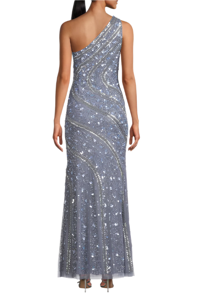 Aidan Mattox Beaded Sequin One-Shoulder Gown-2
