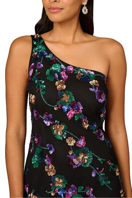 Aidan Mattox Beaded Mesh One Shoulder Sleeveless Mermaid Gown-2