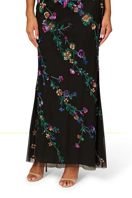 Aidan Mattox Beaded Mesh One Shoulder Sleeveless Mermaid Gown-3