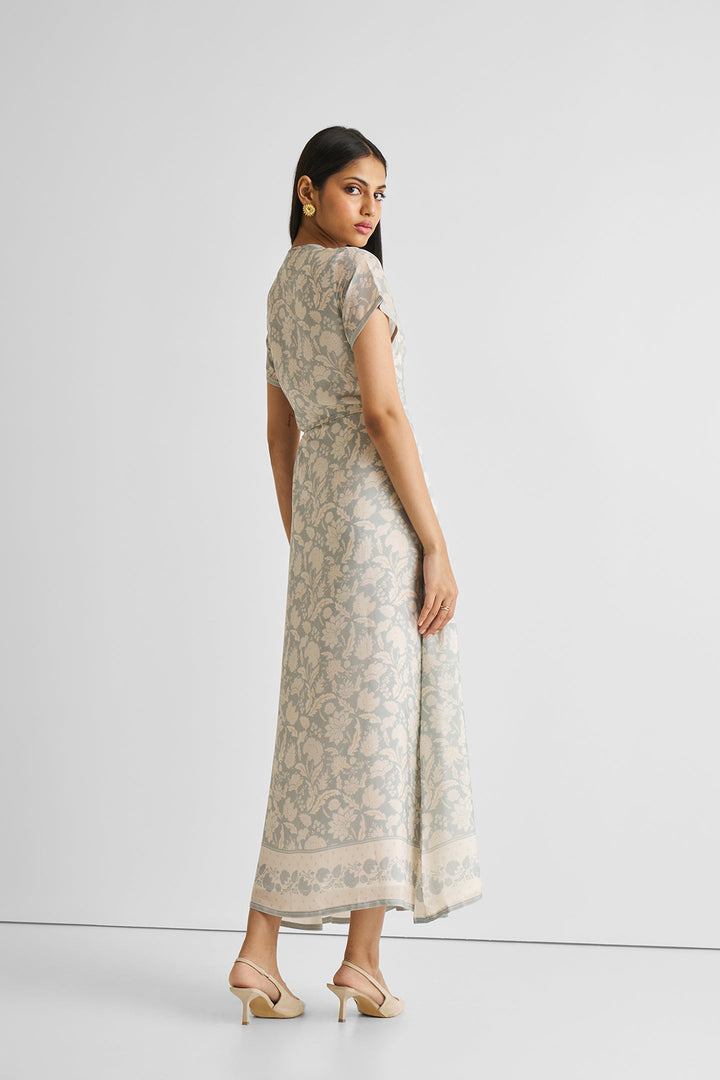 Maxi Wrap Dress in Blue Florals-1