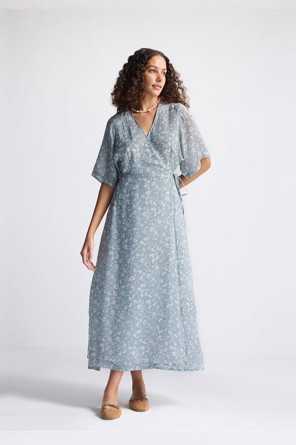 Maxi Wrap Dress in Light Blue Florals-0