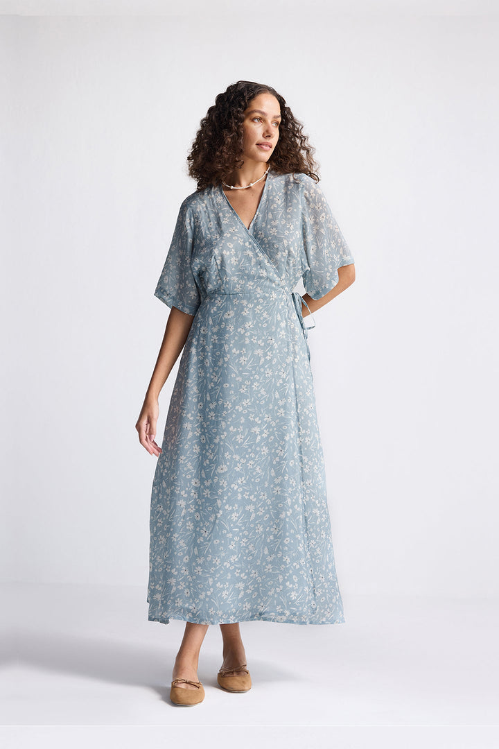 Maxi Wrap Dress in Light Blue Florals-0