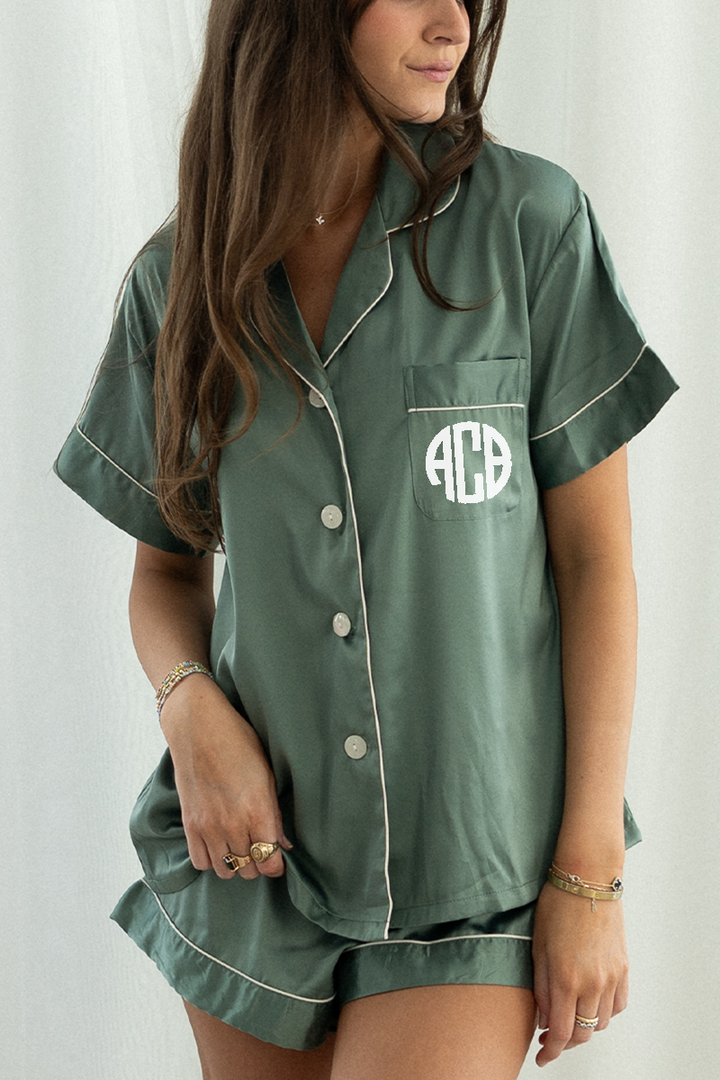 Eucalyptus Green Satin Pajamas Shorts Set-3