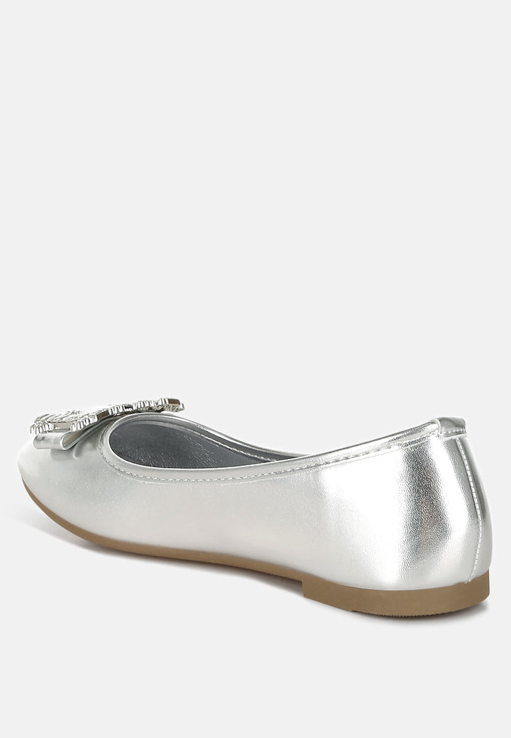 Navik Rhinestone Buckle Metallic Ballerinas-2