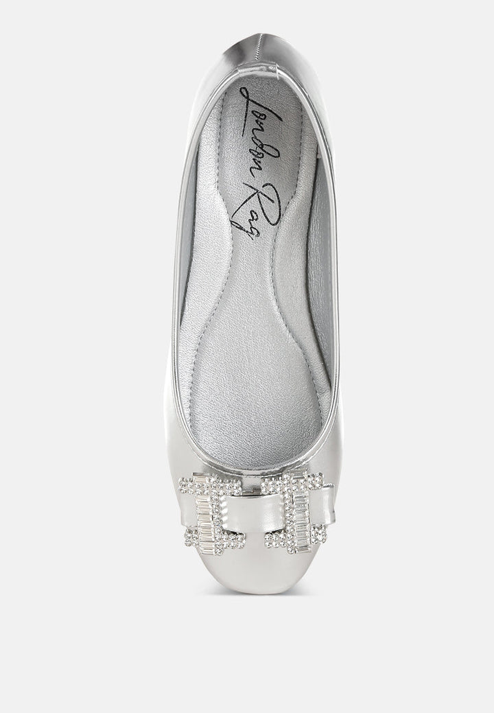Navik Rhinestone Buckle Metallic Ballerinas-3
