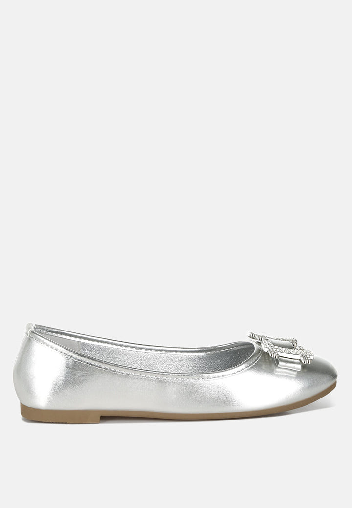Navik Rhinestone Buckle Metallic Ballerinas-0