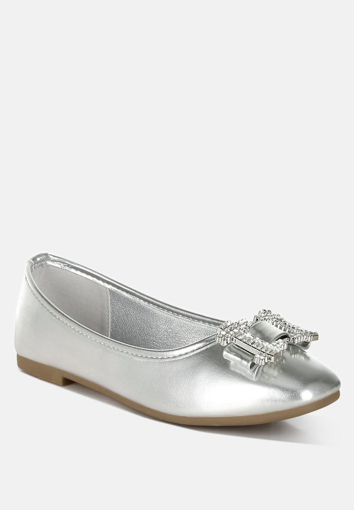 Navik Rhinestone Buckle Metallic Ballerinas-1