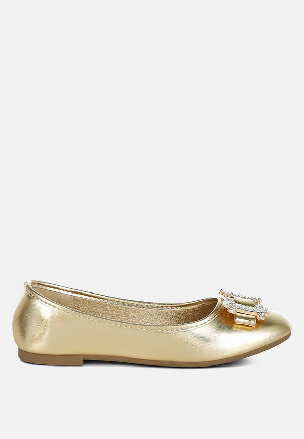 Navik Rhinestone Buckle Metallic Ballerinas-5