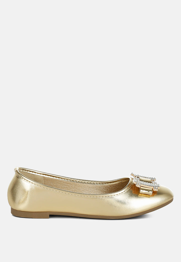Navik Rhinestone Buckle Metallic Ballerinas-5