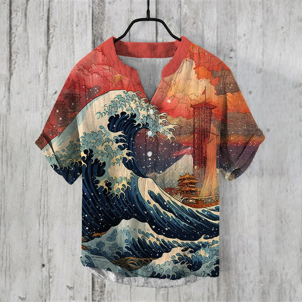 Summer Thin Printed V-neck Men's T-shirt
