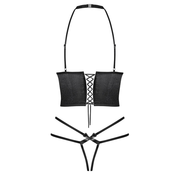 Sexy Open Cup Corset & String Obsessive Delishya Black-3