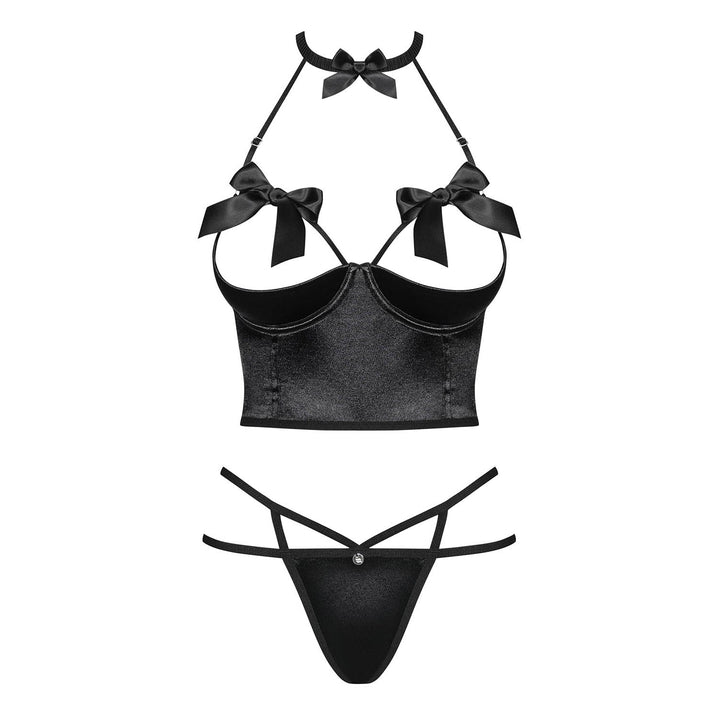 Sexy Open Cup Corset & String Obsessive Delishya Black-2