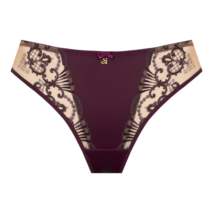 Sheer Mesh Tulle Embroidered Tanga Panty Perla Aubergine-3