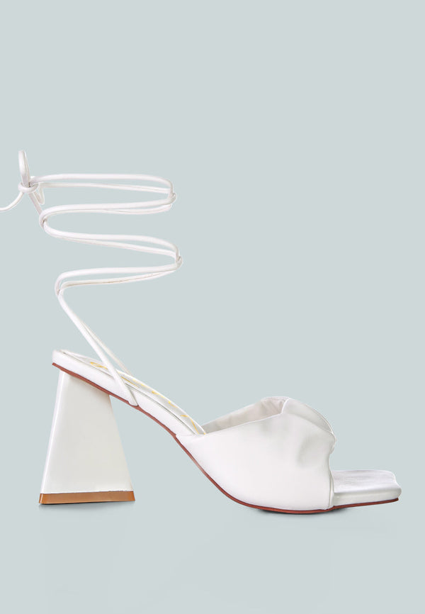 Primavera Ruched Triangular Heel Lace Up Sandal-5