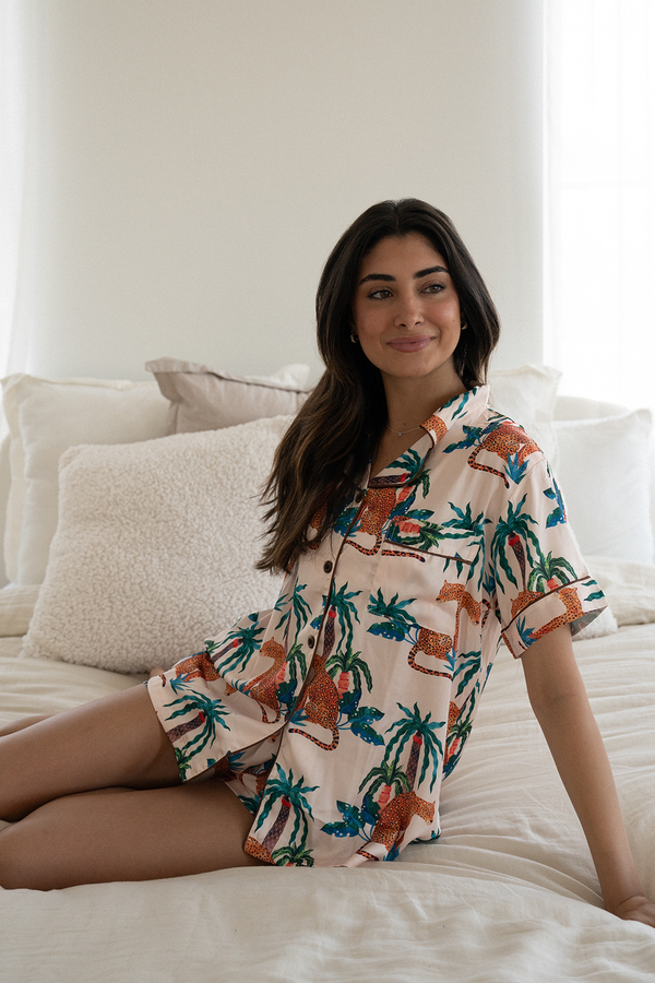 Women's Palm Cheetah Satin Pajamas-0
