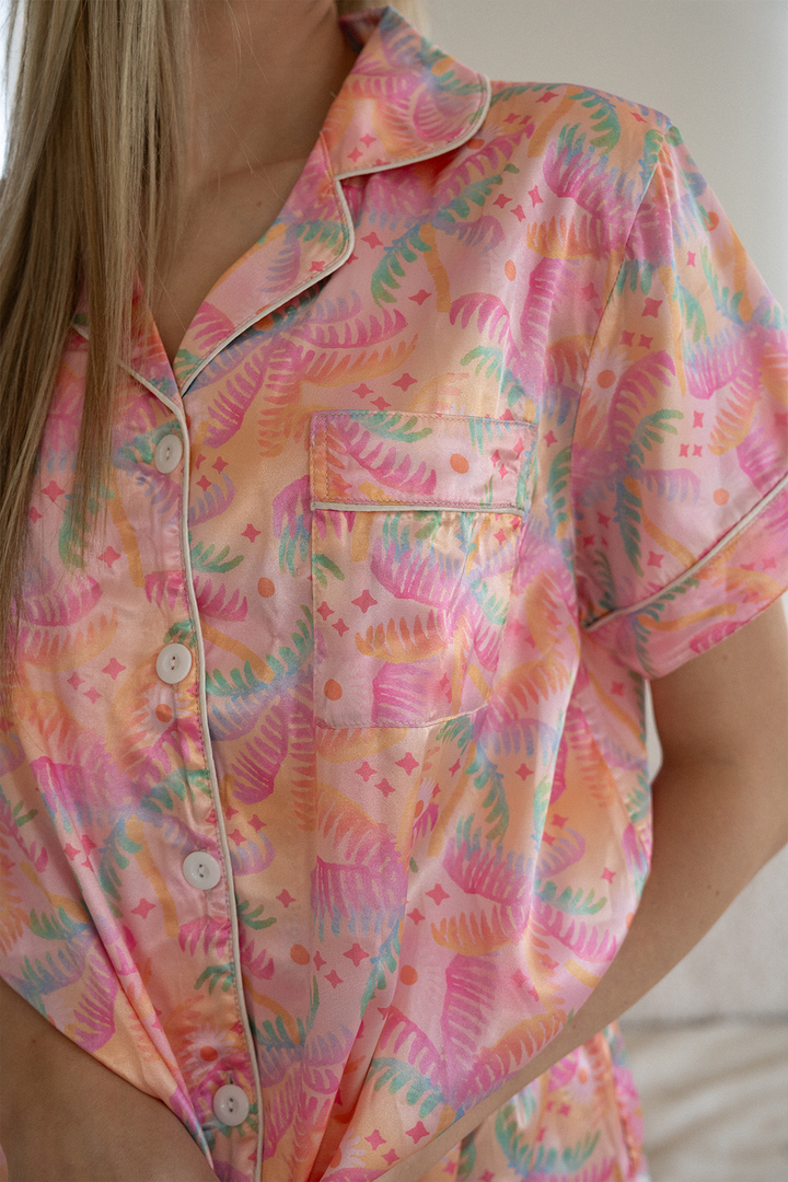 Pastel Palms Satin Pajamas-4