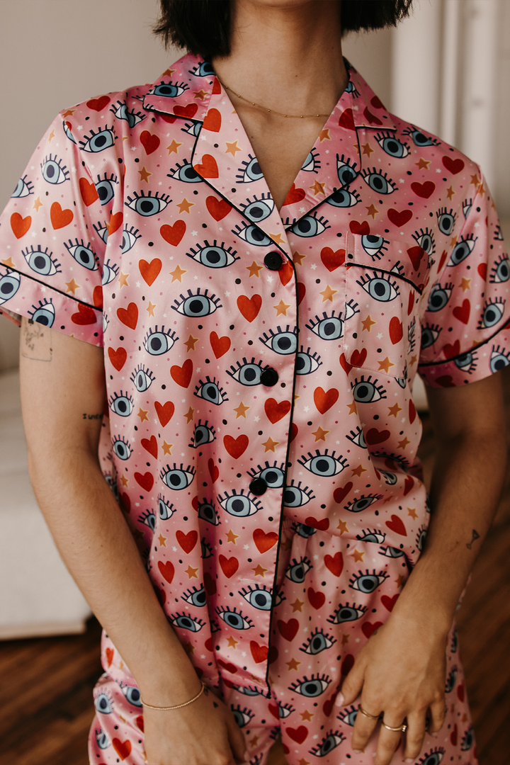 Pink Eyes Satin Pajamas-3