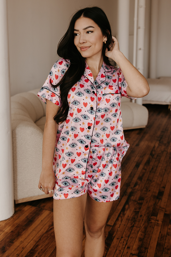 Pink Eyes Satin Pajamas-0