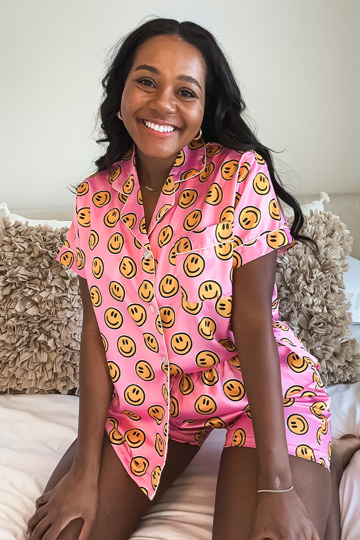 Pink Smiley Satin pajamas-3