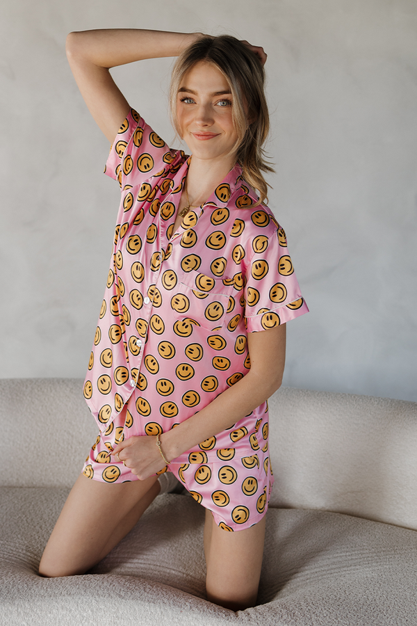 Pink Smiley Satin pajamas-0