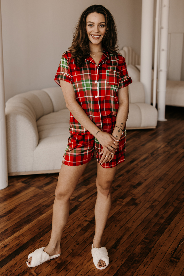 Women's Red Plaid Satin pajamas-1