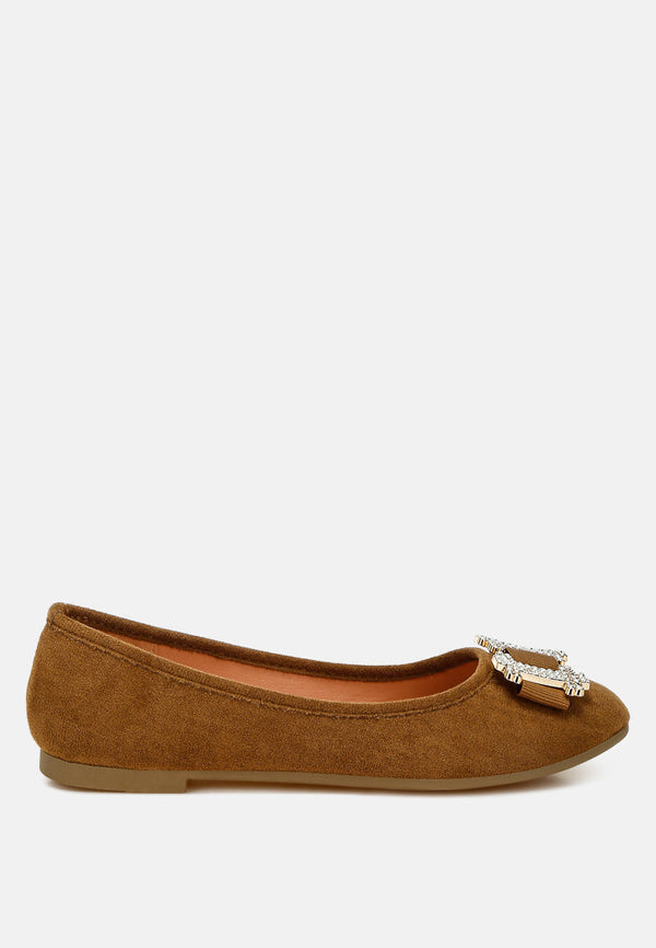 Prajik Rhinestone Buckle Detail Ballerinas-0