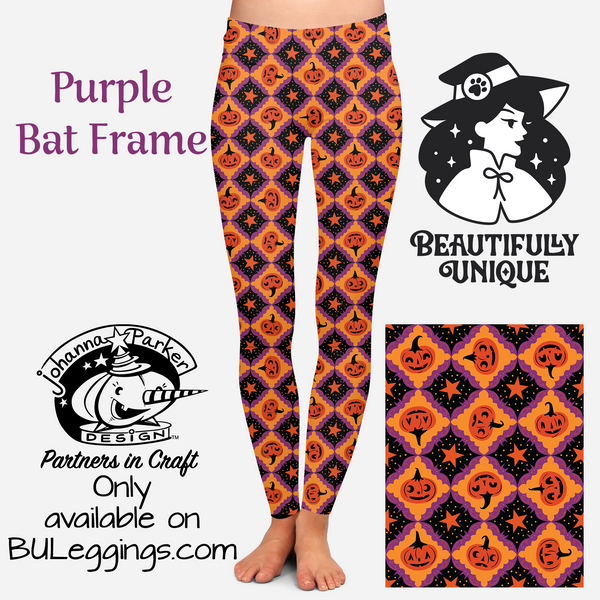 "Purple Bat Frame" Vintage Pumpkins (Johanna Parker Exclusive) Leggings-0