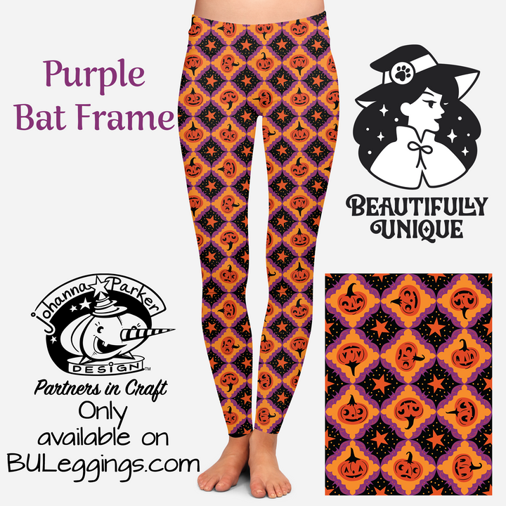"Purple Bat Frame" Vintage Pumpkins (Johanna Parker Exclusive) Leggings-0