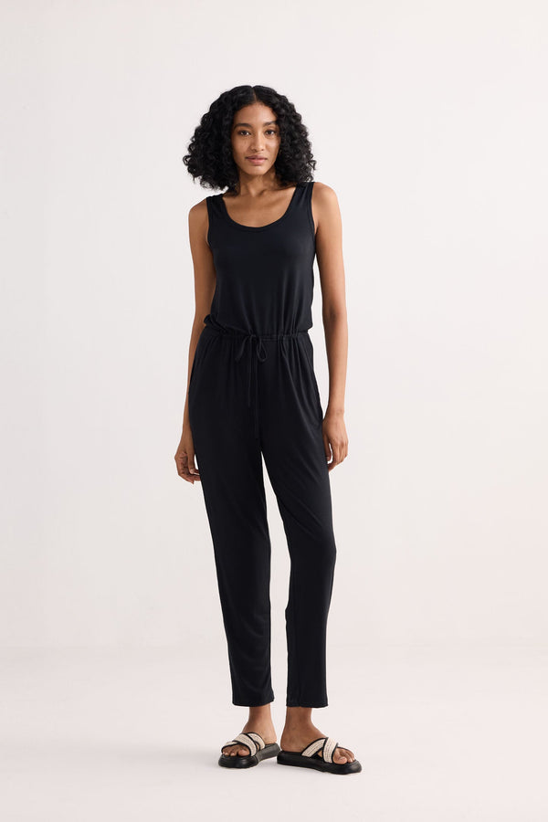 Relaxed Drawstring Jumpsuit in Black-0