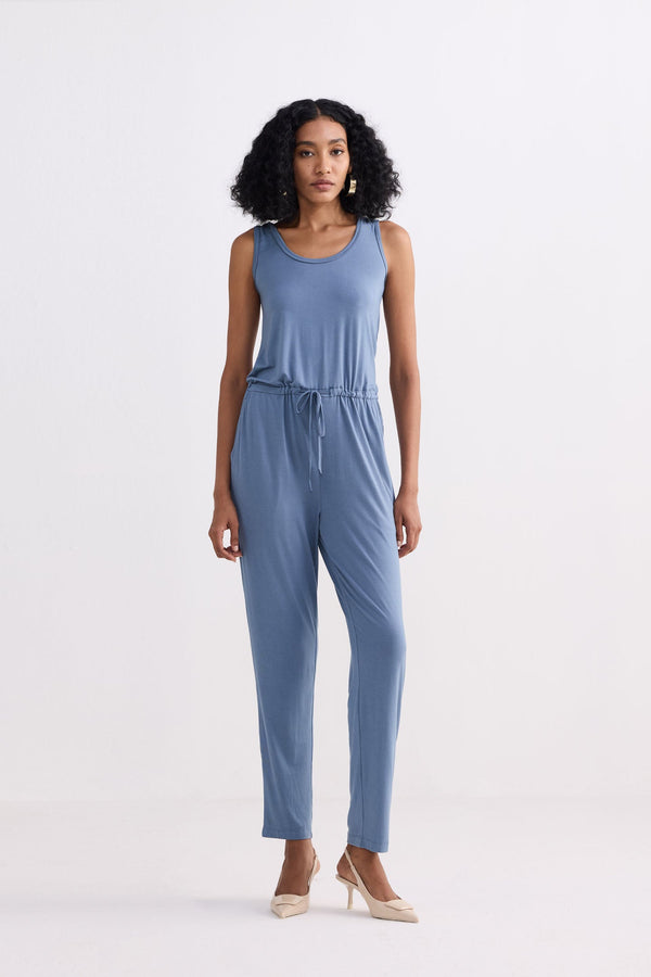 Relaxed Drawstring Jumpsuit in Blue-0