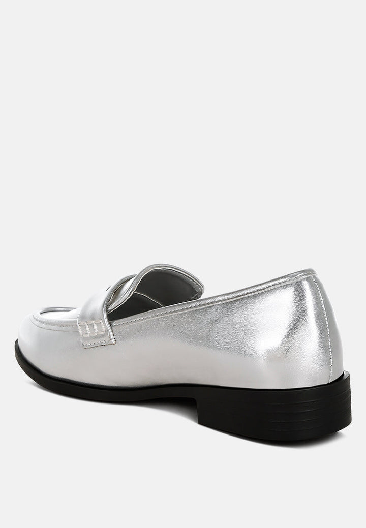 Rugle Metallic Faux Leather Flat Loafers-2