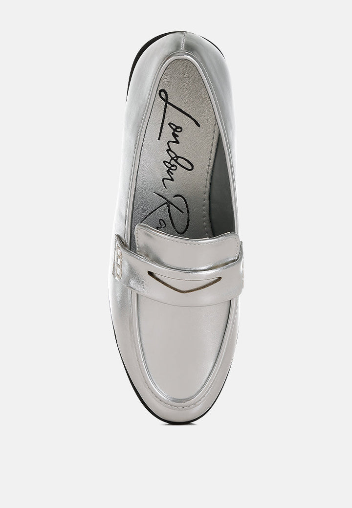 Rugle Metallic Faux Leather Flat Loafers-3