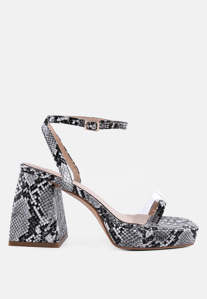 Such Flirt Snake Print Triangular Block Heel Sandals-6