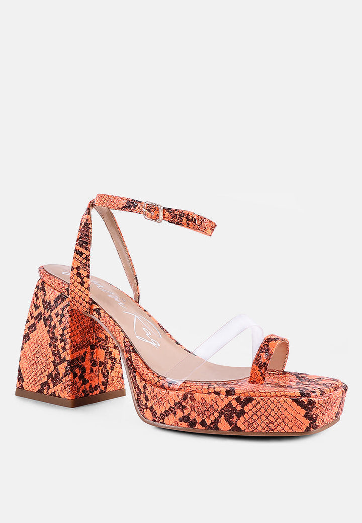 Such Flirt Snake Print Triangular Block Heel Sandals-1