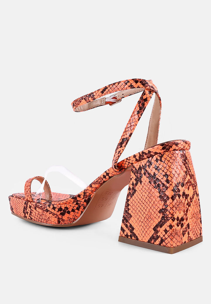 Such Flirt Snake Print Triangular Block Heel Sandals-2