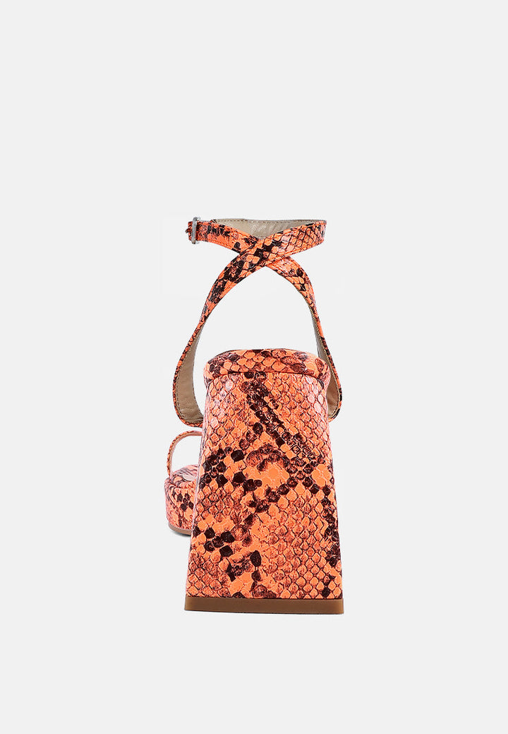 Such Flirt Snake Print Triangular Block Heel Sandals-4