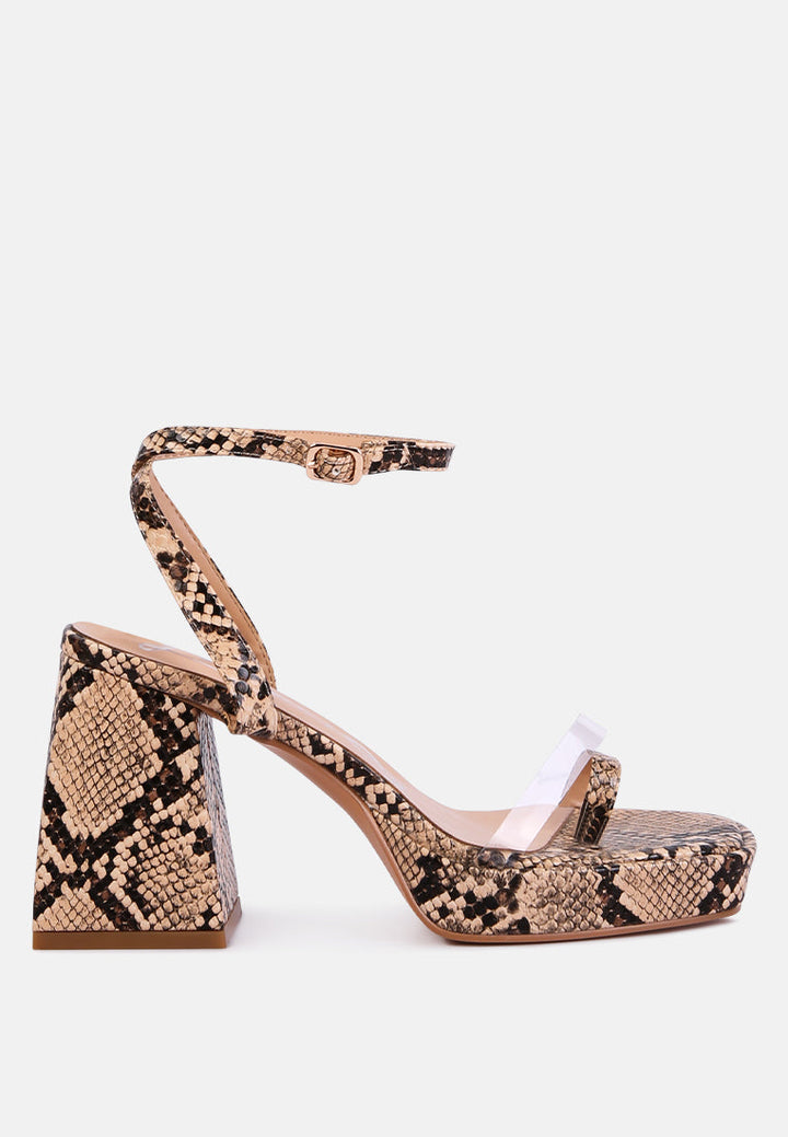 Such Flirt Snake Print Triangular Block Heel Sandals-5