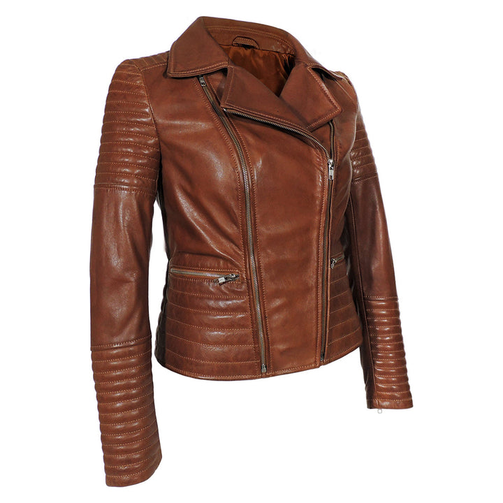 Sharlene Womens Stitchwork Patterned Leather Jacket-3